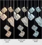BAMDECOR LT02 12 Hanging Crystal Cube Chandelier LED Chandelier for Dining Room, Luxury Dimmable Enterway Led Pendant Lights Fixture (Gold)