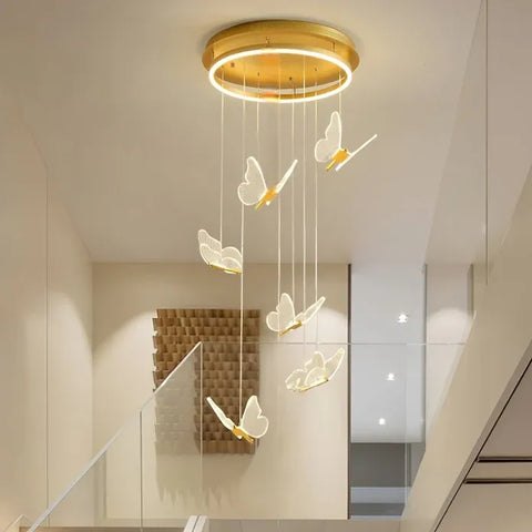 BAMDECOR LT05 6 Nordic Butterfly Luxury Chandeliers Pendant Lights for Villa Stair Home Decoration Modern Style Exquisite Chandelier (Gold)