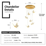 BAMDECOR LT05 6 Nordic Butterfly Luxury Chandeliers Pendant Lights for Villa Stair Home Decoration Modern Style Exquisite Chandelier (Gold)