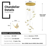 BAMDECOR LT05 13 Nordic Butterfly Luxury Chandeliers Pendant Lights for Villa Stair Home Decoration Modern Style Exquisite Chandelier (Gold)