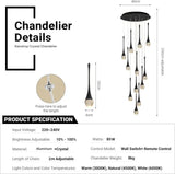 BAMDECOR LT08 12-Heads Solid Crystal Teardrop Chandelier High Ceiling Foyers Entrance Chandeliers Staircase Long Pendant Light (Black)