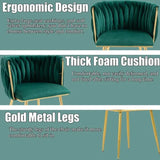 SERENITà Emerald Green Modern Hand Weaving Dining Chairs,Velvet Upholstered Side Chairs with Gold Legs, Chic Vanity Chairs with Armrest, Accent Chair for Dining Room, and Cafe Set of 2