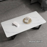 120x60cm Matte White Minimalist Slate Coffee Table Marble Tea Table Living Room Rectangle Cocktail Side Table Solid Metal Legs