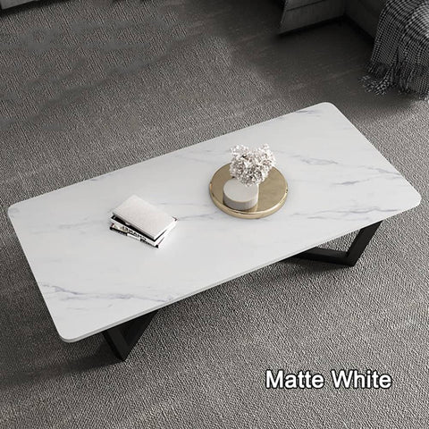120x60cm Matte White Minimalist Slate Coffee Table Marble Tea Table Living Room Rectangle Cocktail Side Table Solid Metal Legs