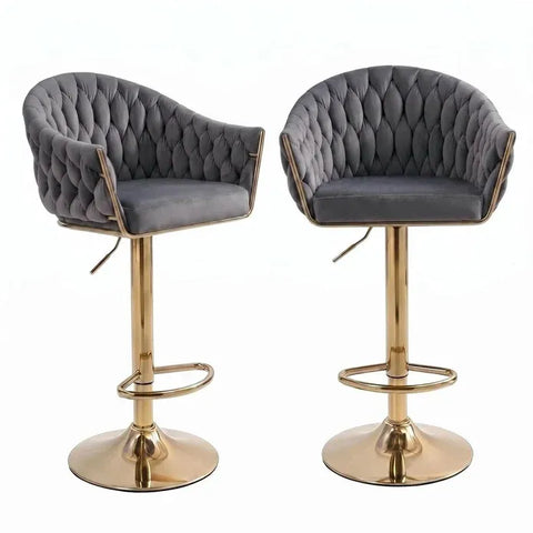 SERENITà GP1863 Modern Velvet Breakfast Bar Stools Swivel Barstools Adjustable Counter Stools with Backrest (Gold-Grey)