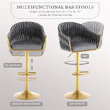 SERENITà GP1863 Modern Velvet Breakfast Bar Stools Swivel Barstools Adjustable Counter Stools with Backrest (Gold-Grey)