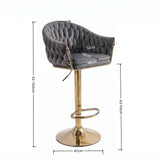 SERENITà GP1863 Modern Velvet Breakfast Bar Stools Swivel Barstools Adjustable Counter Stools with Backrest (Gold-Grey)