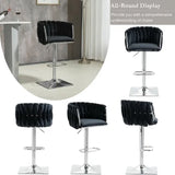 SERENITà Modern Velvet Breakfast Bar Stools Swivel Barstools Adjustable Counter Stools with Backrest (Silver-Black)