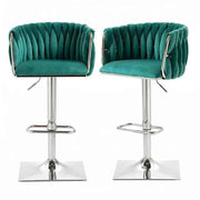 SERENITà Modern Velvet Breakfast Bar Stools Swivel Barstools Adjustable Counter Stools with Backrest (Silver-Emarald Green)
