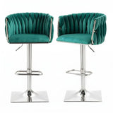 SERENITà Modern Velvet Breakfast Bar Stools Swivel Barstools Adjustable Counter Stools with Backrest (Silver-Emarald Green)