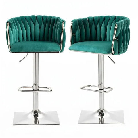 SERENITà Modern Velvet Breakfast Bar Stools Swivel Barstools Adjustable Counter Stools with Backrest (Silver-Emarald Green)