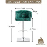 SERENITà Modern Velvet Breakfast Bar Stools Swivel Barstools Adjustable Counter Stools with Backrest (Silver-Emarald Green)