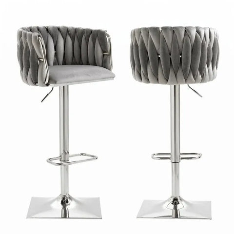 SERENITà Modern Velvet Breakfast Bar Stools Swivel Barstools Adjustable Counter Stools with Backrest (Silver-Grey)