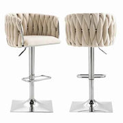 SERENITà Modern Velvet Breakfast Bar Stools Swivel Barstools Adjustable Counter Stools with Backrest (Silver-Ivory)