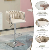 SERENITà Modern Velvet Breakfast Bar Stools Swivel Barstools Adjustable Counter Stools with Backrest (Silver-Ivory)