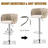 SERENITà Modern Velvet Breakfast Bar Stools Swivel Barstools Adjustable Counter Stools with Backrest (Silver-Ivory)