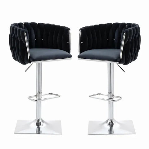 SERENITà Modern Velvet Breakfast Bar Stools Swivel Barstools Adjustable Counter Stools with Backrest (Silver-Black)