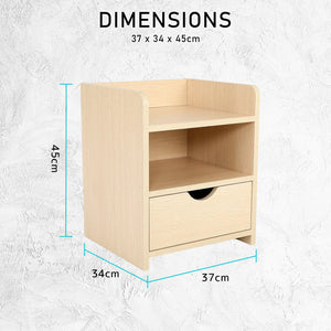 Bedside Table Side Storage Cabinet Nightstand Bedroom 1 Drawer 2 Shelf LARK OAK