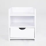 Bedside Table Side Storage Cabinet Nightstand Bedroom 1 Drawer 2 Shelf LARK WHITE