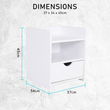 2X Bedside Table Side Storage Cabinet Nightstand Bedroom 1 Drawer 2 Shelf LARK WHITE