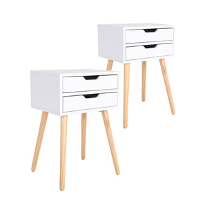 2X Bedside Table 2 Drawer Wood Leg Storage Cabinet Nightstand SUZY WHITE