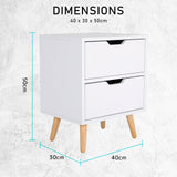 Bedside Table 2 Drawer Wood Leg Storage Cabinet Nightstand KIYO WHITE