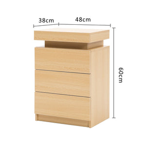 Bedside Table 3 Drawers RGB LED Bedroom Cabinet Nightstand Gloss GLORY OAK