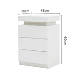 Bedside Table 3 Drawers RGB LED Bedroom Cabinet Nightstand Gloss GLORY WHITE