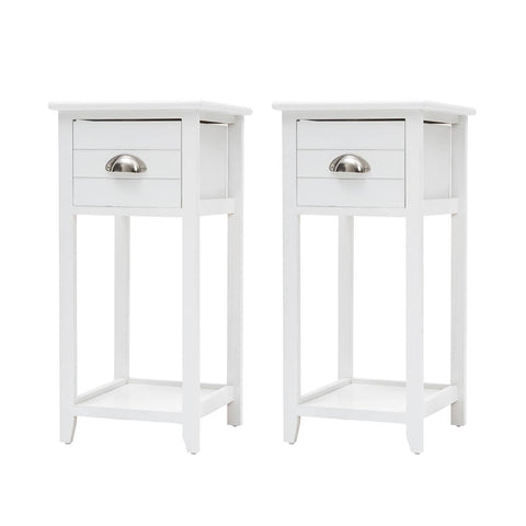 2X Bedside Table Drawer Vintage Side Table Storage Cabinet Bedroom VALERIE WHITE