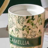 2X High-Fired Ceramic Porcelain Mug with Travel Lid 600ml Vintage Floral GREEN