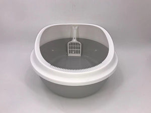 YES4PETS 2 x Grey Round Portable Cat Toilet Litter Box Tray with Scoop