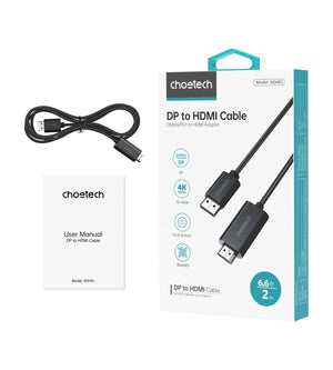 CHOETECH XDH01 4K 60Hz DisplayPort Male to HDMI Male Braided Cable 2M