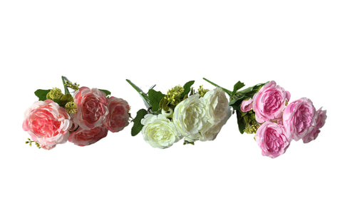 Artificial Rose Bunch 31cm - White - Set of 3
