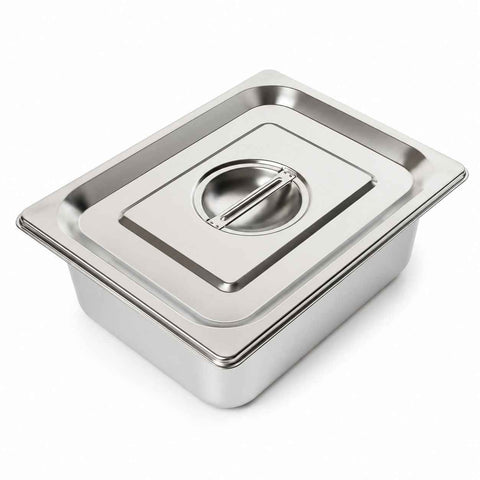 Commercial Stainless Steel GN 1/2 100mm Deep Gastronorm Bain Marie Buffet Steam Table Food Pan with Lid In Australia - Darrahopens