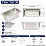 Commercial Stainless Steel GN 1/3 100mm Deep Gastronorm Bain Marie Buffet Steam Table Food Pan with Lid In Australia - Darrahopens