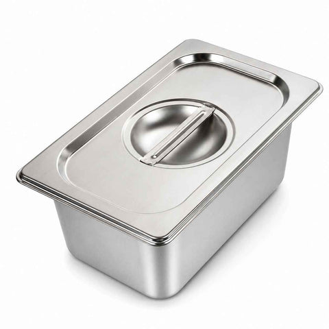 Commercial Stainless Steel GN 1/4 100mm Deep Gastronorm Bain Marie Buffet Steam Table Food Pan with Lid In Australia - Darrahopens