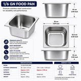 Commercial Stainless Steel GN 1/6 100mm Deep Gastronorm Bain Marie Buffet Steam Table Food Pan