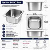 Commercial Stainless Steel GN 1/6 100mm Deep Gastronorm Bain Marie Buffet Steam Table Food Pan with Lid In Australia - Darrahopens
