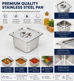 Commercial Stainless Steel GN 1/6 150mm Deep Gastronorm Bain Marie Buffet Steam Table Food Pan with Lid In Australia - Darrahopens