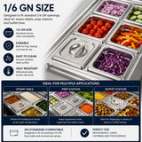 Commercial Stainless Steel GN 1/6 150mm Deep Gastronorm Bain Marie Buffet Steam Table Food Pan with Lid In Australia - Darrahopens