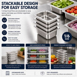 Commercial Stainless Steel GN 1/6 150mm Deep Gastronorm Bain Marie Buffet Steam Table Food Pan with Lid In Australia - Darrahopens