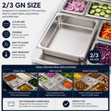 Commercial Stainless Steel GN 2/3 100mm Deep Gastronorm Bain Marie Buffet Steam Table Food Pan with Lid In Australia - Darrahopens