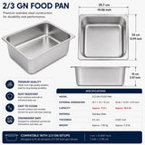 Commercial Stainless Steel GN 2/3 150mm Deep Gastronorm Bain Marie Buffet Steam Table Food Pan with Lid