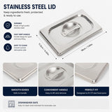 Commercial Stainless Steel GN 1/9 150mm Deep Gastronorm Bain Marie Buffet Steam Table Food Pan with Lid In Australia - Darrahopens