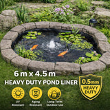 Heavy Duty 0.5mm HDPE Pond Liner Waterproof Sheet 4.5m x 6m for Garden & Fish Ponds