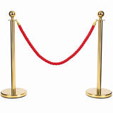 Gold Queue Barrier Stanchion Set of 2 with Red Velvet Rope Crowd Control Bollards