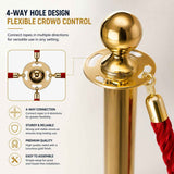 Gold Queue Barrier Stanchion Set of 2 with Red Velvet Rope Crowd Control Bollards