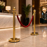 Gold Queue Barrier Stanchion Set of 2 with Red Velvet Rope Crowd Control Bollards