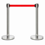 2 Pack Queue Barrier Stanchion Posts Retractable Belt Crowd Control Safety Barrier Silver Red