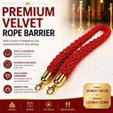 Premium Velvet Rope Barrier Queue Rope with Gold Hooks Red 150cm VIP Crowd Control Rope